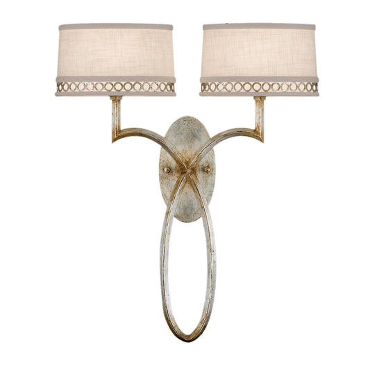 Fine Art Handcrafted Lighting Allegretto Silver Two-Light Wall Sconce with White Textured Linen Shades