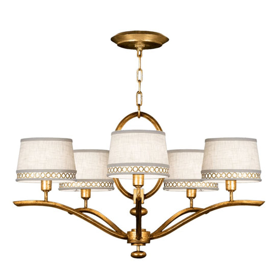 Fine Art Handcrafted Lighting Allegretto Gold Five-Light Single-Tier Chandelier with White Textured Linen Shades