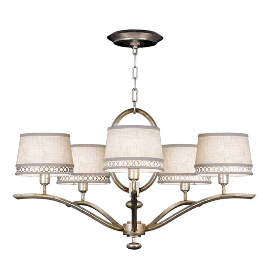 Fine Art Handcrafted Lighting Allegretto Silver Five-Light Single-Tier Chandelier with White Textured Linen Shades