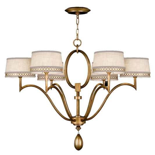 Fine Art Handcrafted Lighting Allegretto Gold Six-Light Single-Tier Chandelier with White Textured Linen Shades