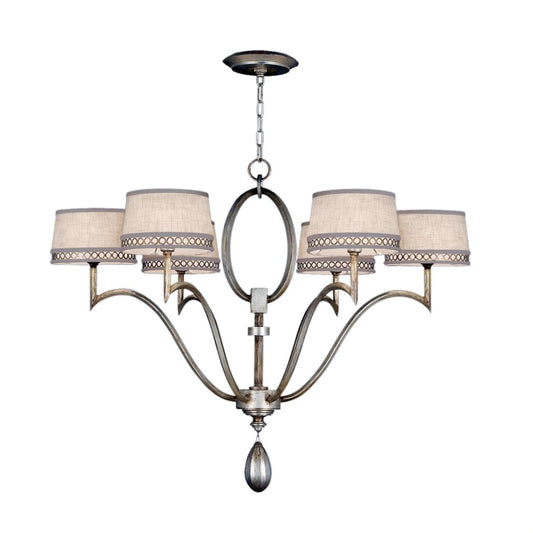 Fine Art Handcrafted Lighting Allegretto Silver Six-Light Single-Tier Chandelier with White Textured Linen Shades