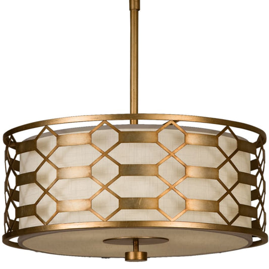 Fine Art Handcrafted Lighting Allegretto Gold 24" Diameter Three-Light Drum Pendant with White Textured Linen Shade