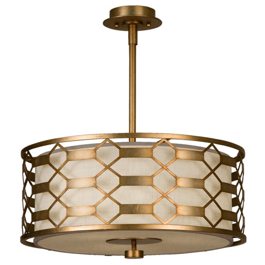 Fine Art Handcrafted Lighting Allegretto Gold 24" Diameter Three-Light Drum Pendant with White Textured Linen Shade