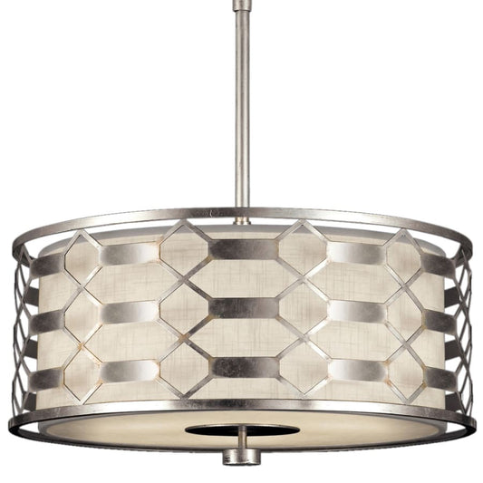 Fine Art Handcrafted Lighting Allegretto Silver 24" Diameter Three-Light Drum Pendant with White Textured Linen Shade
