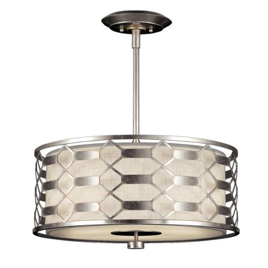 Fine Art Handcrafted Lighting Allegretto Silver 24" Diameter Three-Light Drum Pendant with White Textured Linen Shade