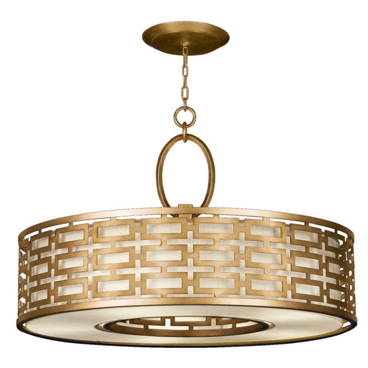 Fine Art Handcrafted Lighting Allegretto Gold 40" Diameter Five-Light Drum Pendant with White Textured Linen Shade