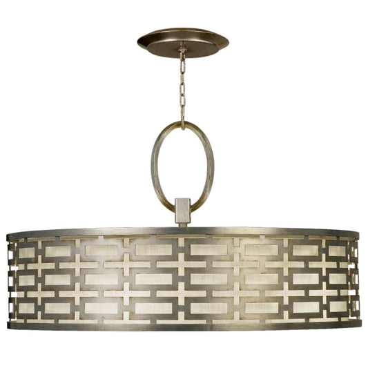 Fine Art Handcrafted Lighting Allegretto Silver 40" Diameter Five-Light Drum Pendant with White Textured Linen Shade