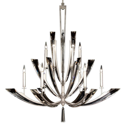 Fine Art Handcrafted Lighting Vol de Cristal Twelve-Light Two-Tier Chandelier with Tapered Beveled Crystals