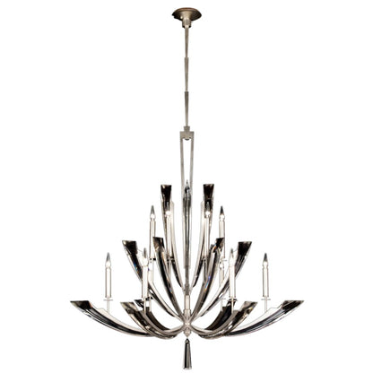 Fine Art Handcrafted Lighting Vol de Cristal Twelve-Light Two-Tier Chandelier with Tapered Beveled Crystals