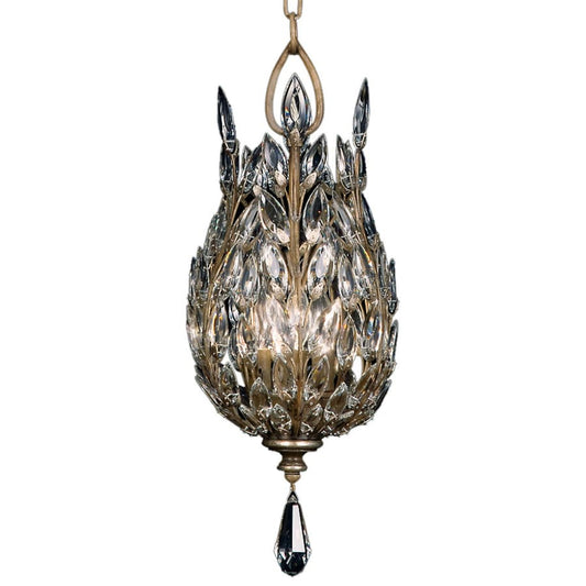 Fine Art Handcrafted Lighting Crystal Laurel Three-Light Foyer Pendant with Bold-Cut Stylized Crystal Leaves