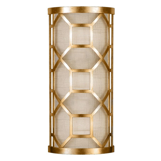 Fine Art Handcrafted Lighting Allegretto Gold Two-Light Wall Sconce with White Textured Linen Shade