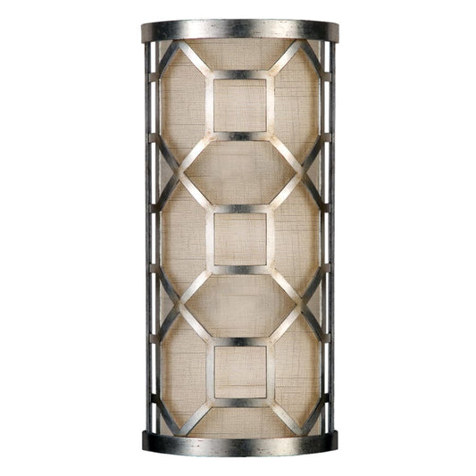Fine Art Handcrafted Lighting Allegretto Silver Two-Light Wall Sconce with White Textured Linen Shade