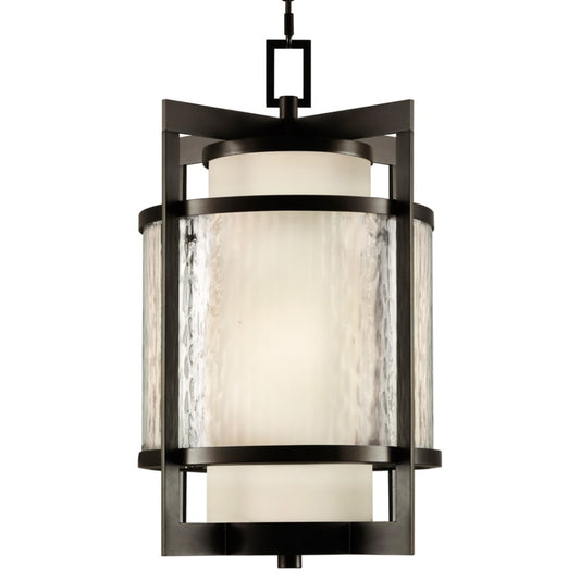 Fine Art Handcrafted Lighting Singapore Moderne Outdoor Two-Light Outdoor Pendant with Off-White Interior and Clear Textured Exterior Glass Shades