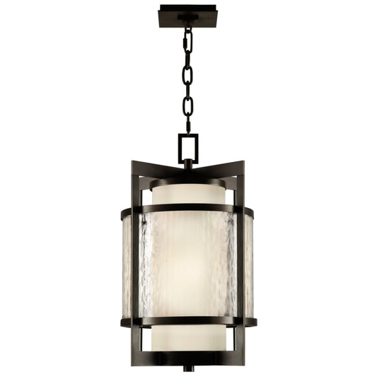 Fine Art Handcrafted Lighting Singapore Moderne Outdoor Two-Light Outdoor Pendant with Off-White Interior and Clear Textured Exterior Glass Shades