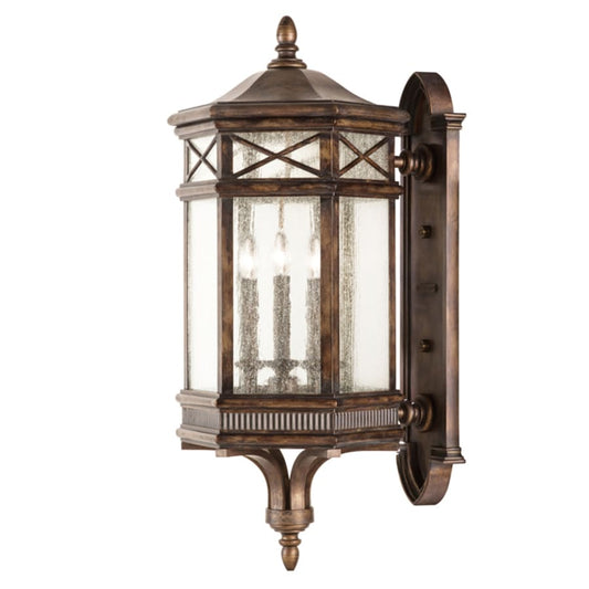 Fine Art Handcrafted Lighting 3 Light Outdoor Wall Sconce in Antique Bronze Finish from the Holland Park Collection