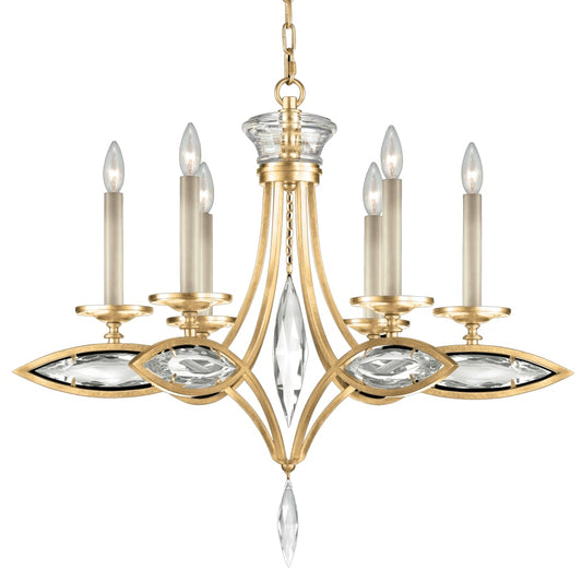 Fine Art Handcrafted Lighting 6 Light 1 Tier Chandelier in Florentine Brushed Gold Leaf Finish with Hand-Cut Faceted Crystals from the Marquise Collection