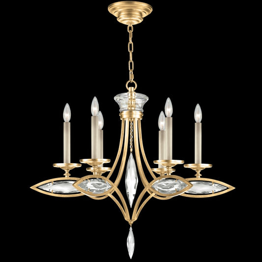 Fine Art Handcrafted Lighting 6 Light 1 Tier Chandelier in Florentine Brushed Gold Leaf Finish with Hand-Cut Faceted Crystals from the Marquise Collection