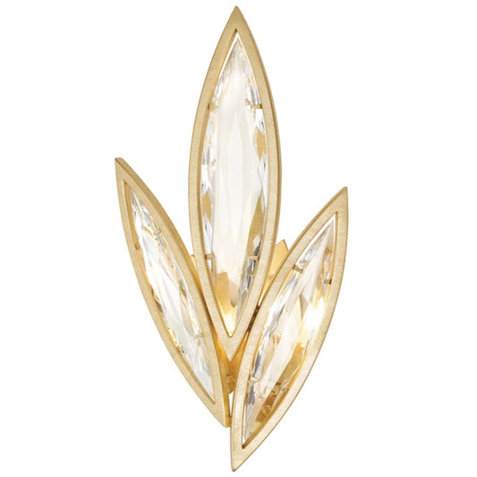 Fine Art Handcrafted Lighting 2 Light ADA Wall Sconce in Florentine Brushed Gold Leaf Finish with Hand-Cut Faceted Crystals from the Marquise Collection