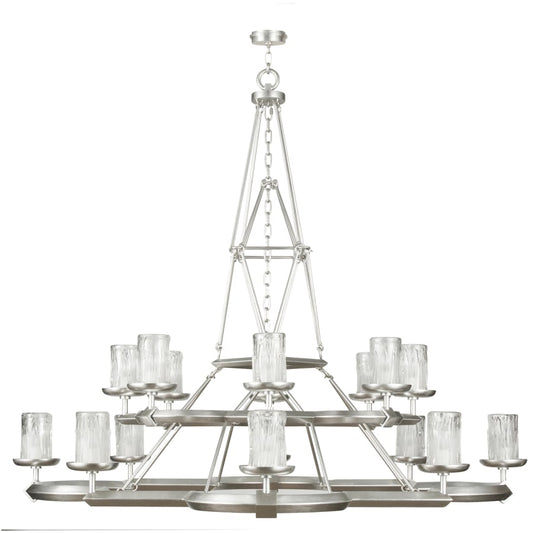 Fine Art Handcrafted Lighting Liaison Sixteen-Light Foyer Pendant with Bold Metal Accents and Hand-Blown Glass Shades