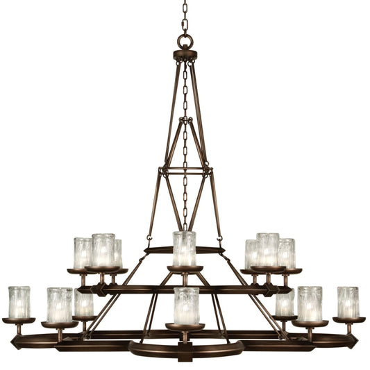Fine Art Handcrafted Lighting Liaison Sixteen-Light Foyer Pendant with Bold Metal Accents and Hand-Blown Glass Shades