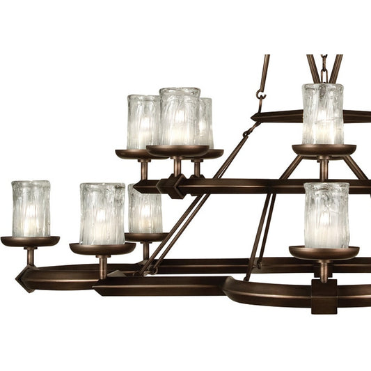 Fine Art Handcrafted Lighting Liaison Sixteen-Light Foyer Pendant with Bold Metal Accents and Hand-Blown Glass Shades