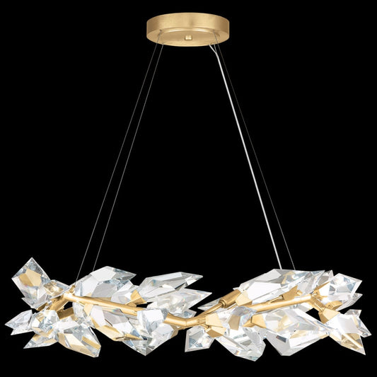 Fine Art Handcrafted Lighting Foret 34" Round Pendant with Hand-cut Faceted Crystal Leaves