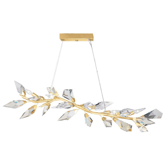 Fine Art Handcrafted Lighting Foret 48" Linear Pendant with Hand-cut Faceted Crystal Leaves