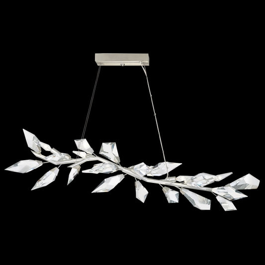 Fine Art Handcrafted Lighting Foret 48" Linear Pendant with Hand-cut Faceted Crystal Leaves