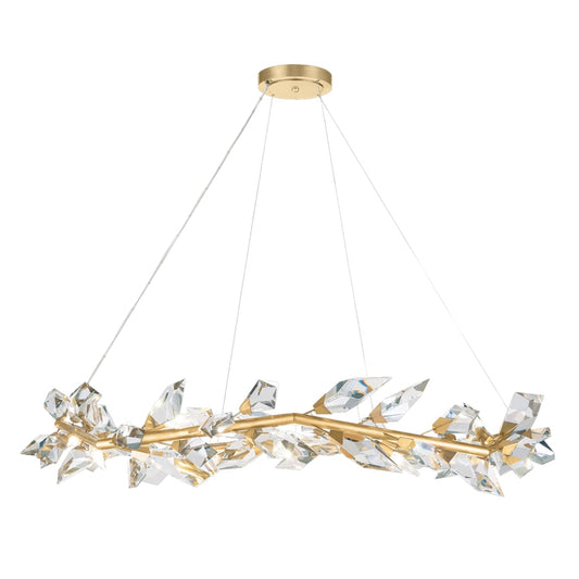 Fine Art Handcrafted Lighting Foret 55" Round Pendant with Hand-cut Faceted Crystal Leaves