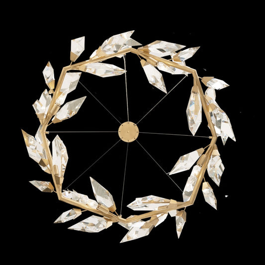 Fine Art Handcrafted Lighting Foret 55" Round Pendant with Hand-cut Faceted Crystal Leaves