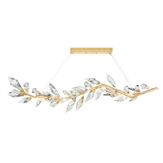 Fine Art Handcrafted Lighting Foret 72" Linear Pendant with Hand-cut Faceted Crystal Leaves