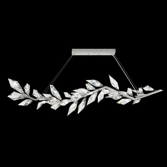Fine Art Handcrafted Lighting Foret 72" Linear Pendant with Hand-cut Faceted Crystal Leaves