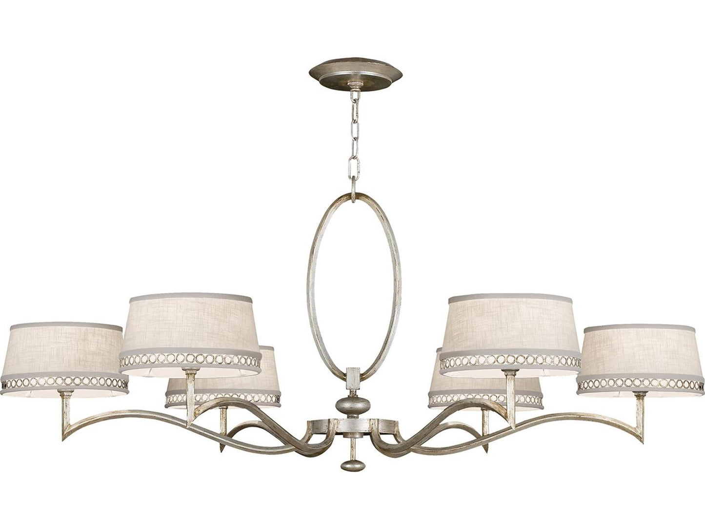 Fine Art Handcrafted Lighting Allegretto 6-Light Chandelier in Platinized Silver Leaf with White Linen Shades
