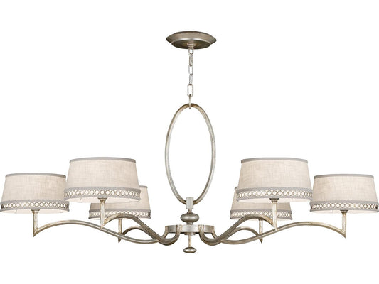 Fine Art Handcrafted Lighting Allegretto 6-Light Chandelier in Platinized Silver Leaf with White Linen Shades