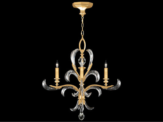 Fine Art Handcrafted Lighting 4-Light Beveled Arcs Chandelier in Gold Leaf with Crystal Accents