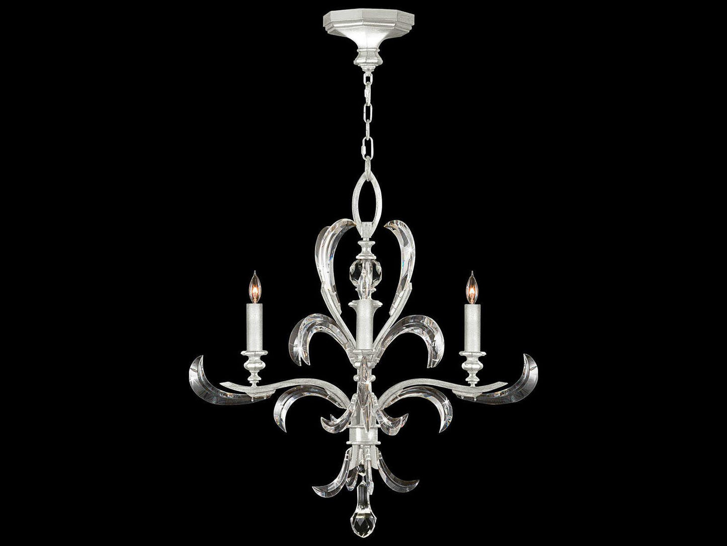 Fine Art Handcrafted Lighting 4-Light Beveled Arcs Chandelier in Silver Leaf with Crystal Accents