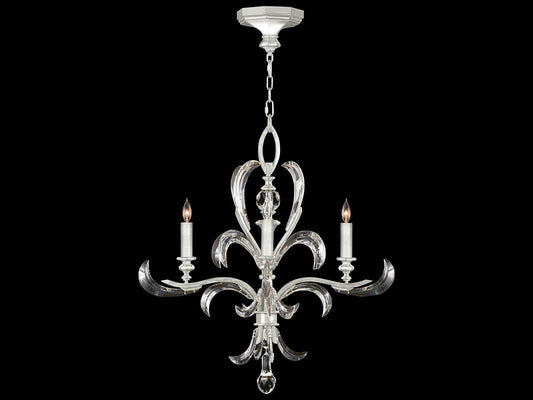 Fine Art Handcrafted Lighting 4-Light Beveled Arcs Chandelier in Silver Leaf with Crystal Accents