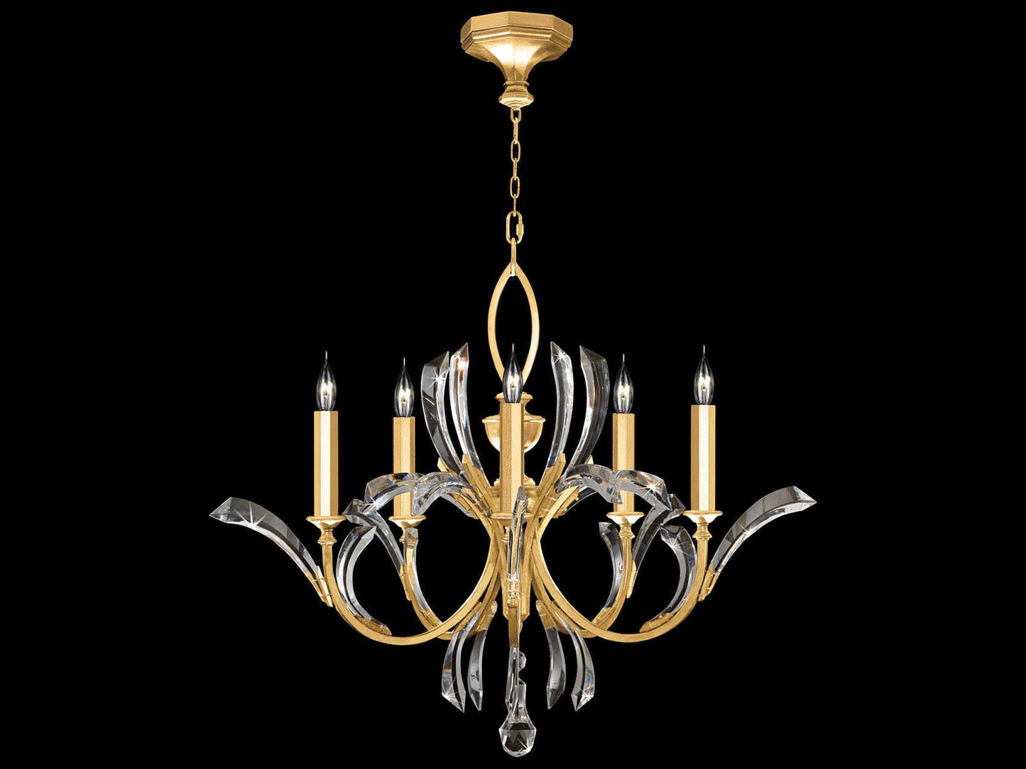 Fine Art Handcrafted Lighting Beveled Arcs 5-Light Chandelier Gold Leaf with Crystal
