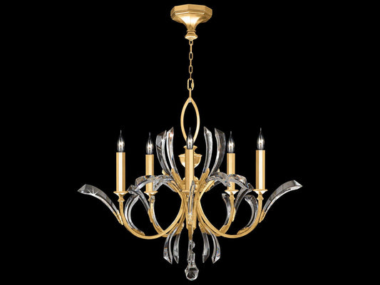 Fine Art Handcrafted Lighting Beveled Arcs 5-Light Chandelier Gold Leaf with Crystal