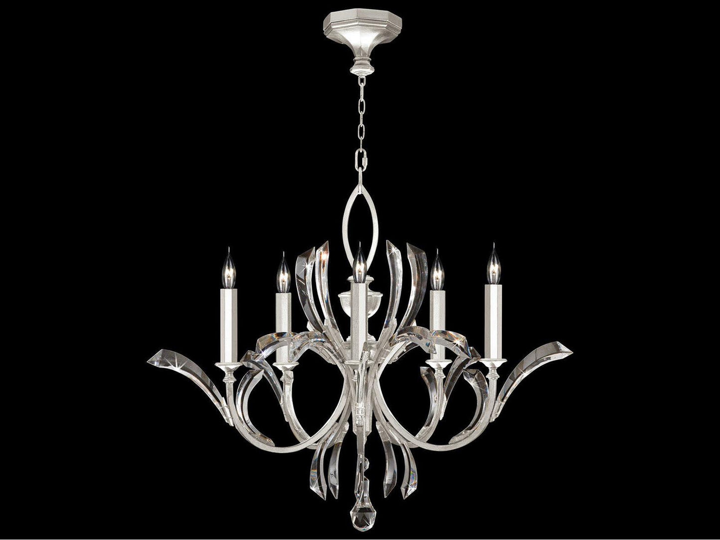 Fine Art Handcrafted Lighting Beveled Arcs 5-Light Silver Leaf Crystal Chandelier