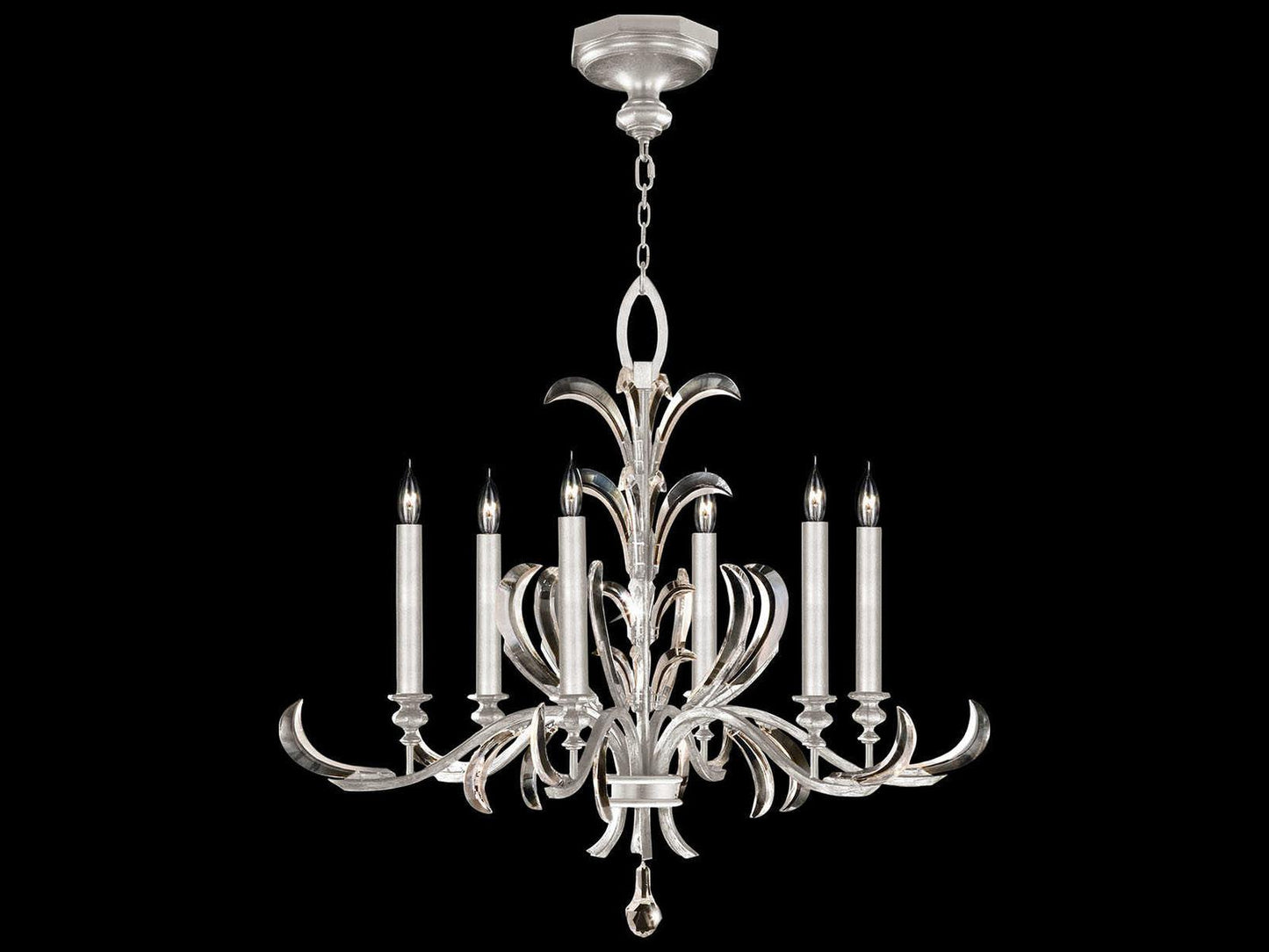 Fine Art Handcrafted Lighting 6-Light Beveled Arcs Chandelier in Silver Leaf