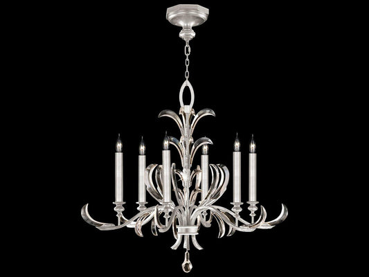 Fine Art Handcrafted Lighting 6-Light Beveled Arcs Chandelier in Silver Leaf