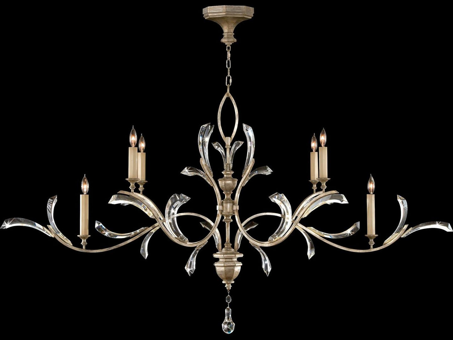 Fine Art Handcrafted Lighting Beveled Arcs 6-Light Oblong Chandelier in Muted Silver Leaf
