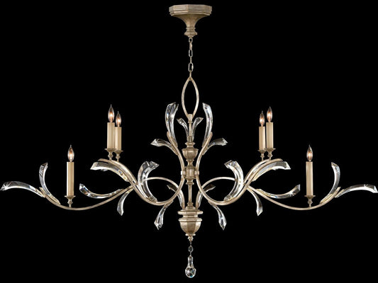 Fine Art Handcrafted Lighting Beveled Arcs 6-Light Oblong Chandelier in Muted Silver Leaf