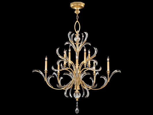 Fine Art Handcrafted Lighting 10-Light Beveled Arcs Chandelier in Gold Leaf with Crystal Accents