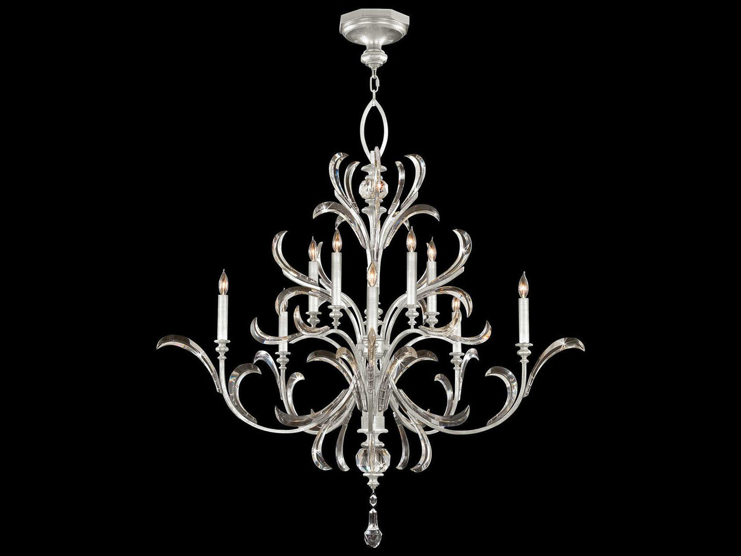 Fine Art Handcrafted Lighting 10-Light Beveled Arcs Chandelier in Silver Leaf with Crystal