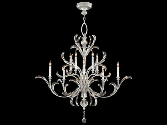 Fine Art Handcrafted Lighting 10-Light Beveled Arcs Chandelier in Silver Leaf with Crystal