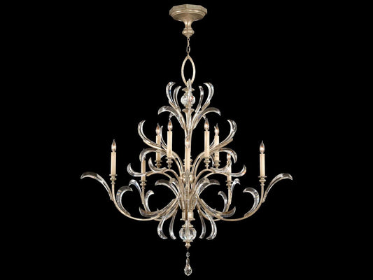 Fine Art Handcrafted Lighting 10-Light Beveled Arcs Chandelier in Silver with Crystal