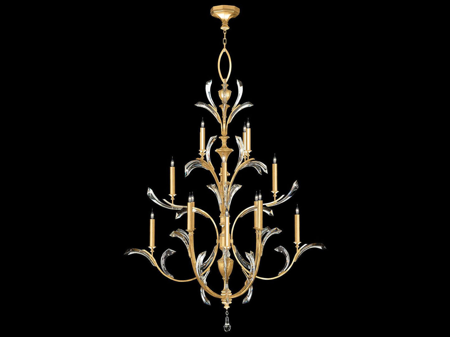 Fine Art Handcrafted Lighting Beveled Arcs 16-Light Gold Leaf Crystal Candelabra Chandelier