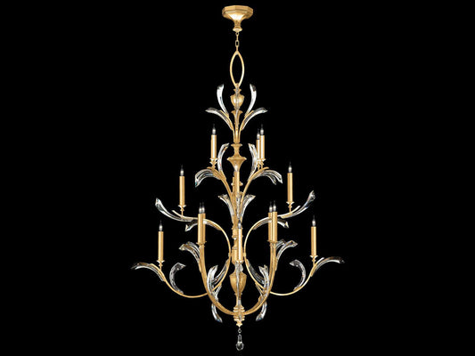 Fine Art Handcrafted Lighting Beveled Arcs 16-Light Gold Leaf Crystal Candelabra Chandelier